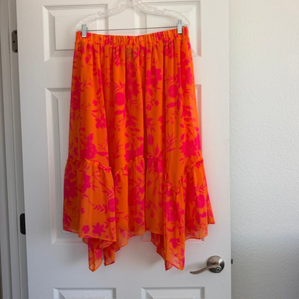 Scoop Midi-Maxi Skirt Flowy Tiered Ruffle Beachy Resort Art Fair Boho Women L